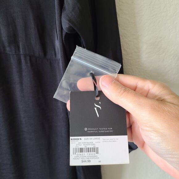 NEW Simply Vera Vera Wang Semi Sheer Women Shirt Blouse XXL Black Roll Tab Sl‎ - Picture 4 of 14